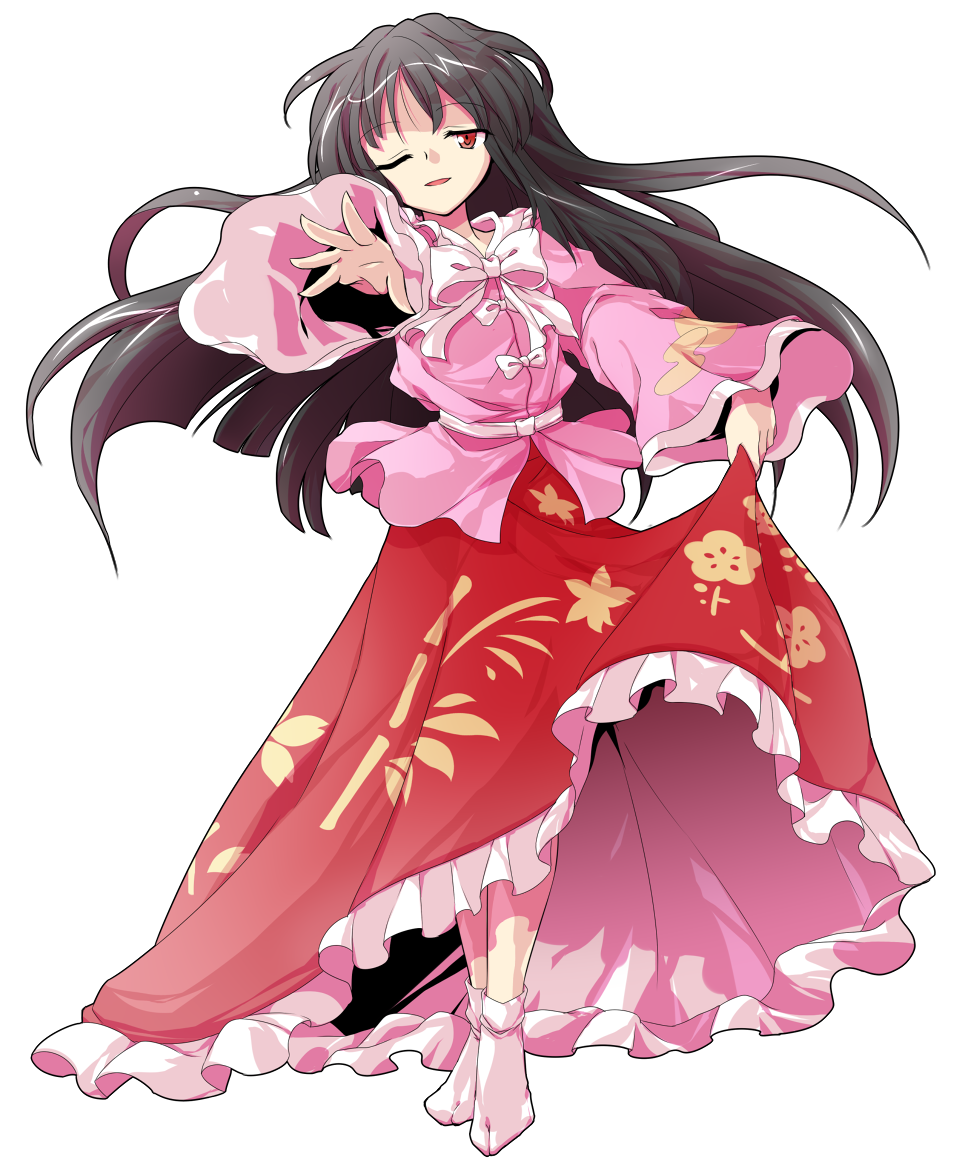 蓬莱山 輝夜 Houraisan Kaguya いわずとしれた月の御姫様かぐや姫 だが昔話に出てくるかぐや姫とは似ても似つかぬだらけっぷり 蓬莱ニート 藤原妹紅と仲が悪い ためあうとしょっちゅうバトルになる ただしどちらも不死身なため決着がつくこと